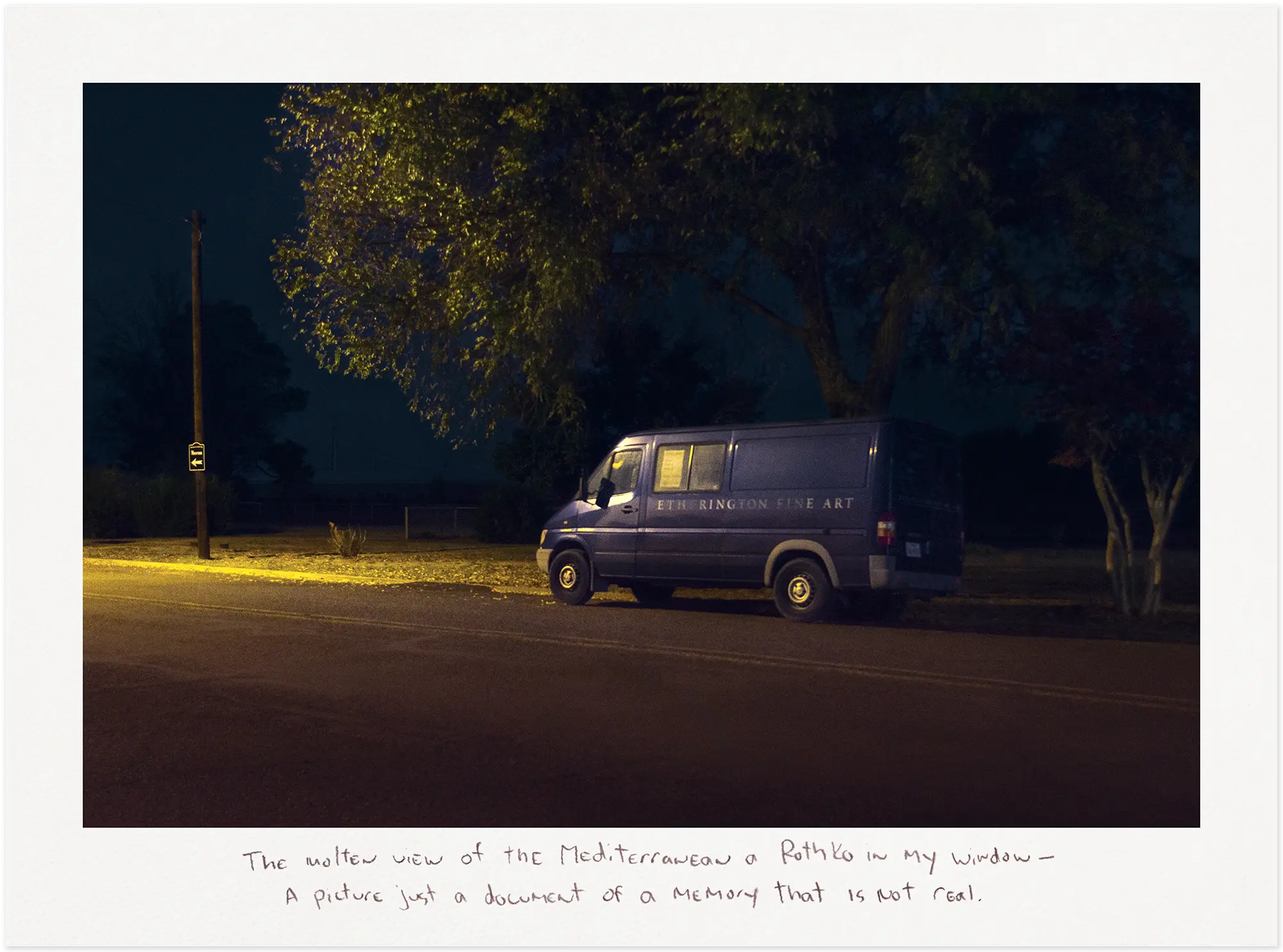 Blue Etherington Fine Art van at night.